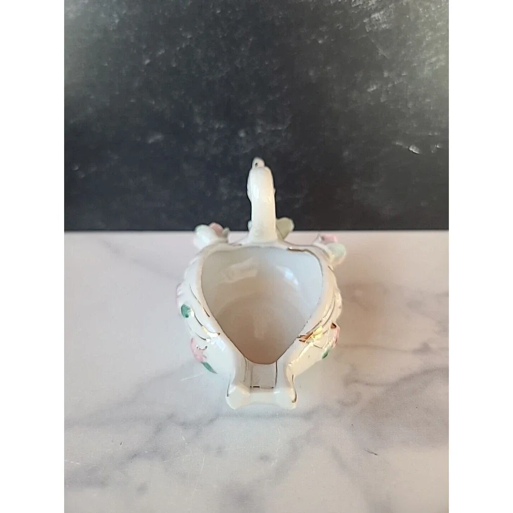 Vintage Ceramic Swan Trinket Dish With Capodimonte Flowers